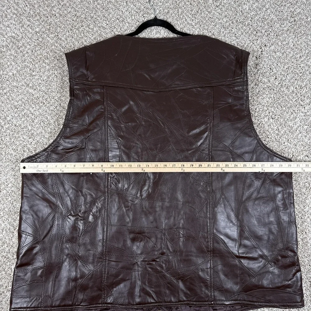 KingSize Leather Vest Mens 4XL Tall Brown Quilt Lined Patchwork‎ Western